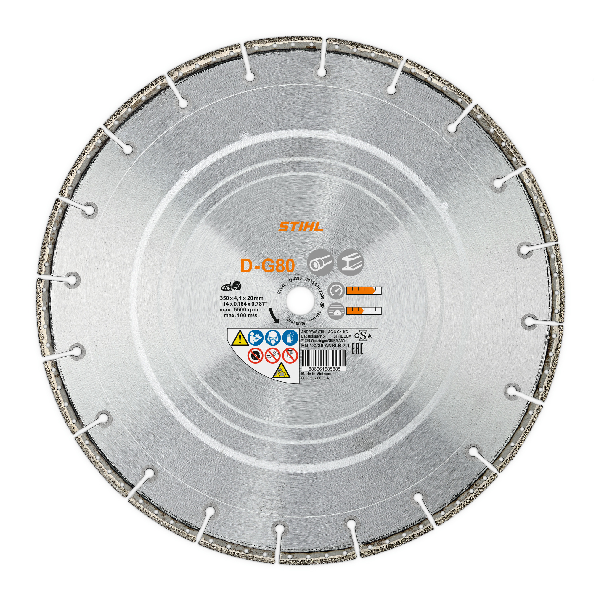 Disco de corte diamantado, Construção de condutas, D‑G80, Ø 230 mm/9"