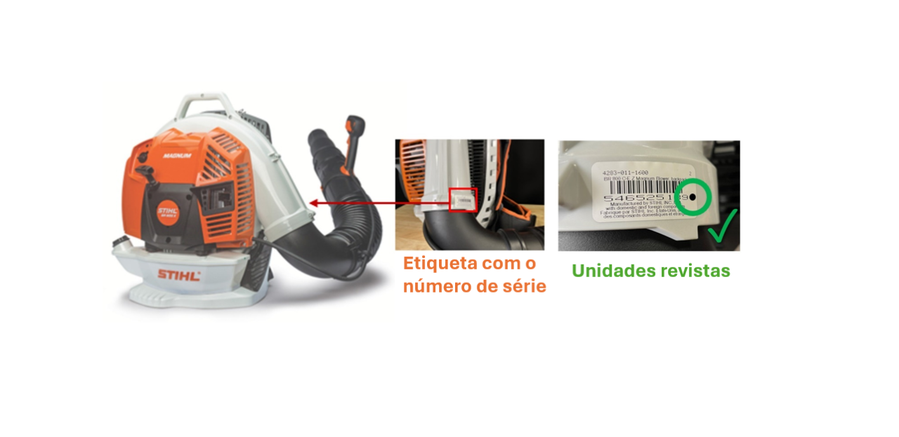 Soprador BR 800, mochila, com número de série dentro dos seguintes intervalos:
