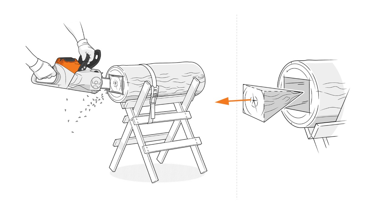 Figura de luminária de bricolage de um toro rachado: o núcleo de um toro a ser retirado com uma motosserra STIHL
