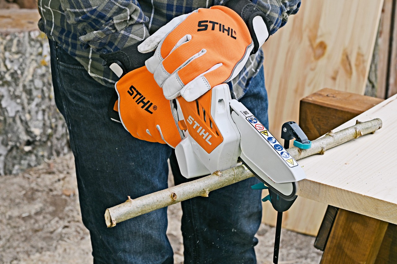 Luminária de mesa de bricolage a partir de galhos: um ramo n a ser cortado com a minipodadora STIHL GTA 26
