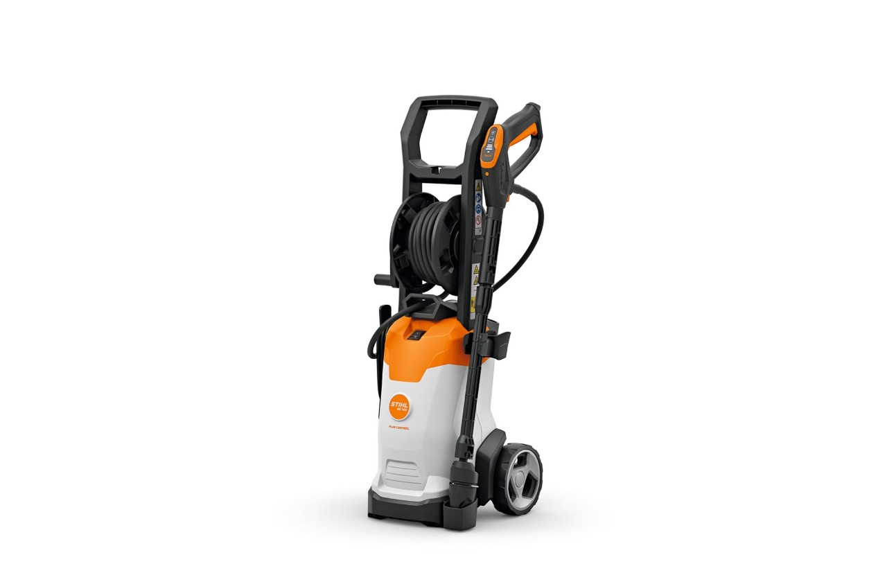 Imagem de produto da máquina de limpeza de pressão a bateria STIHL RCA 20, ícone de bateria em cima à esquerda para o sistema STIHL AS