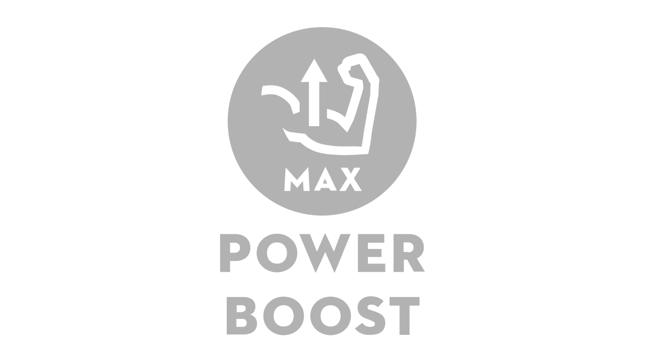 Ícone com um braço dobrado e uma seta a apontar para cima; por baixo vemos “Max” e “Power Boost” 