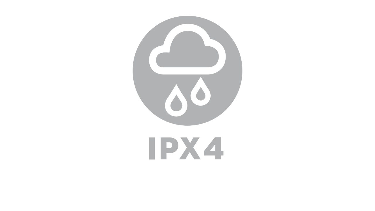 Ícone com uma nuvem de chuva, por baixo da qual está escrito "IPX4"